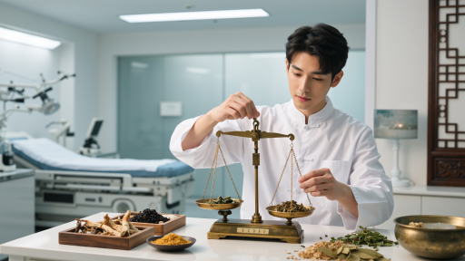 中医四诊场景,医师望闻问切,专业诊断设备辅助,传统与现代结合